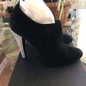 Giambattista Valli Black Suede Booties Swarovski
